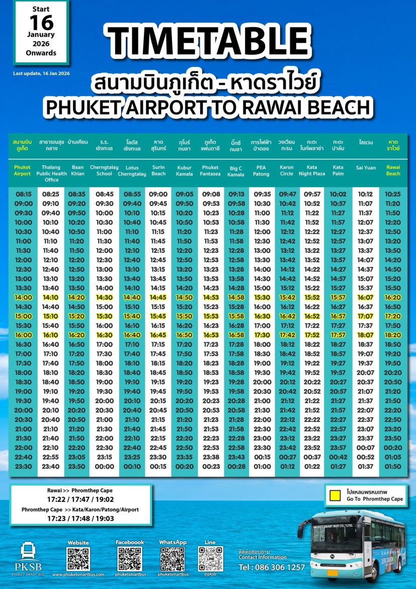 Phuket Smart Bus timetable Airport to Rawai — cheap way to get around phuket